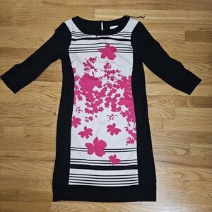 New York & Company Elegant Black and Pink Floral Dress